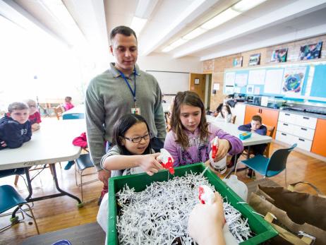 An education student works in a classroom at KTEC school in Kenosha.